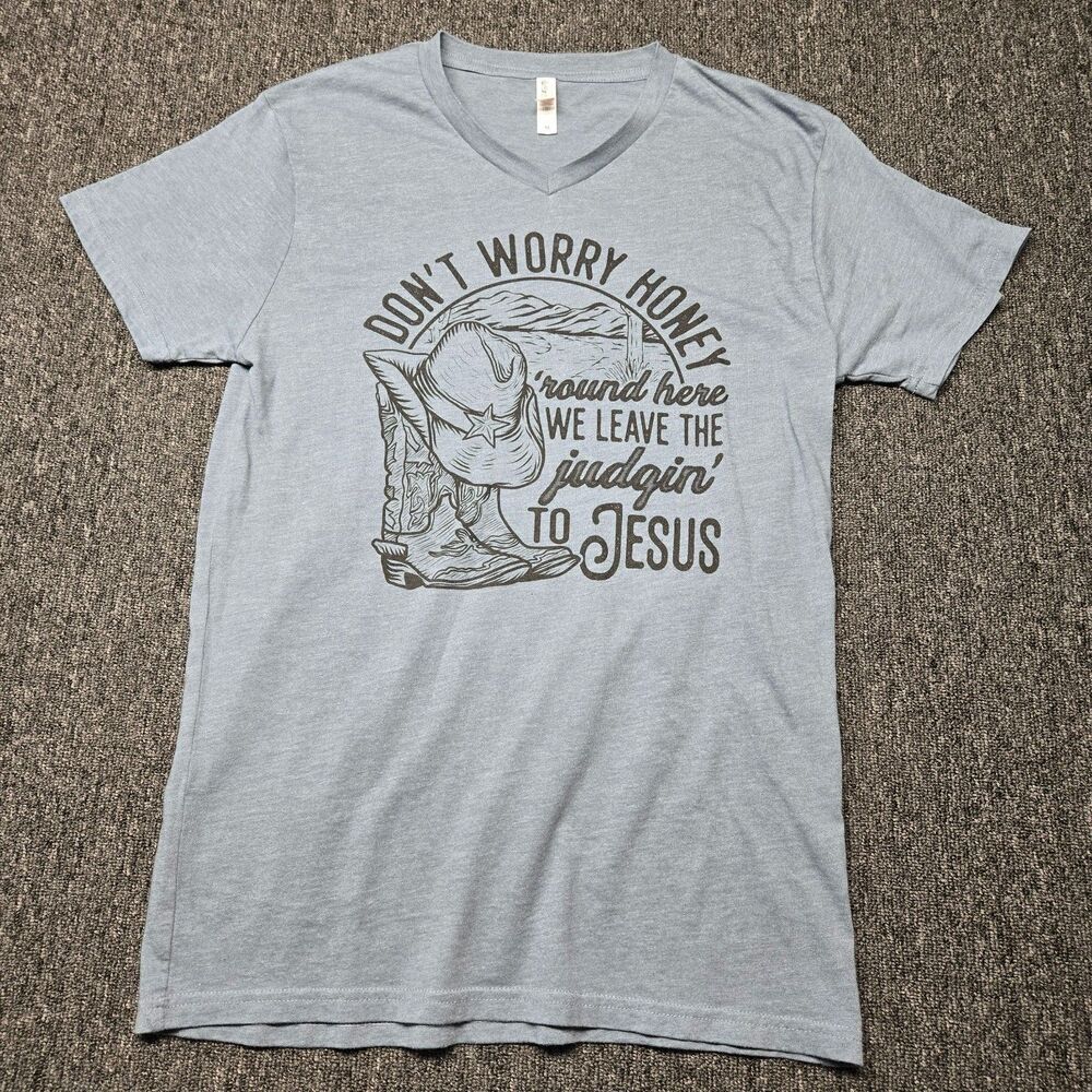 Love In Faith Women’s T‑Shirt M Beige Western Leave Judging to Jesus Christian